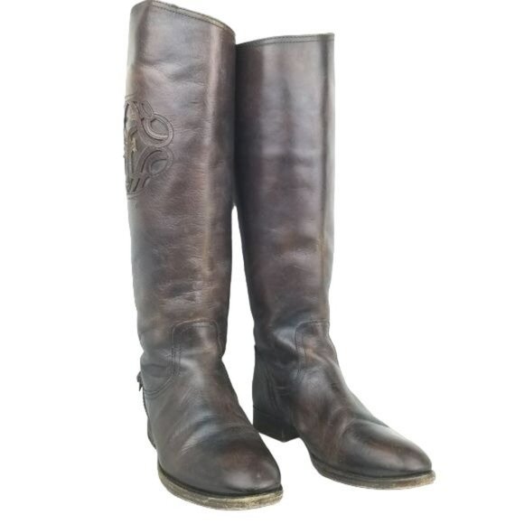 Frye Logo Embossed Melissa back button zip tall Riding Boots womens 6 - Picture 11 of 16